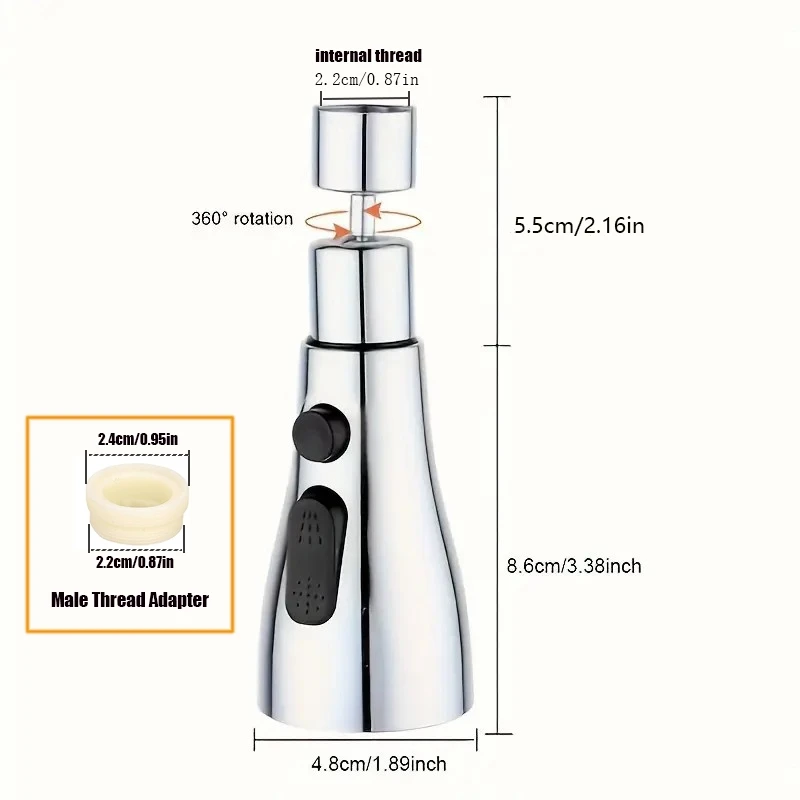 3 Spray Modes Faucet Aerator, 360 Degree Rotatable Faucet Sprayer Attachment, Kitchen Faucet Extender, Sink Sprayer Attachment