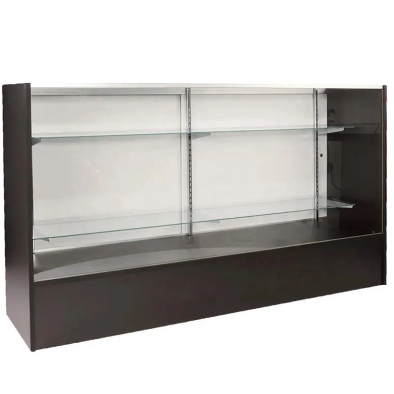 custom.70 inch Laydown Wooden Glass Display Counter Smoke Shop Showcase Display with Adjustable Shelves