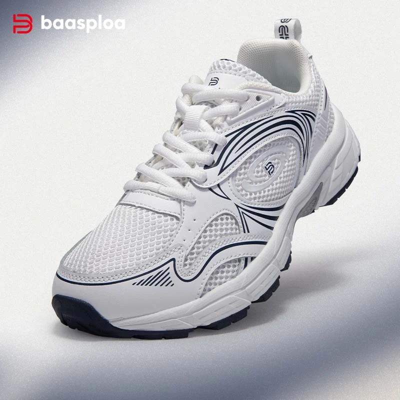 Baasploa Women Running Shoes Breathable Lightweight White Sport Shoes Female Lace-Up Comfort Non-Slip Walking Shoes New Arrival