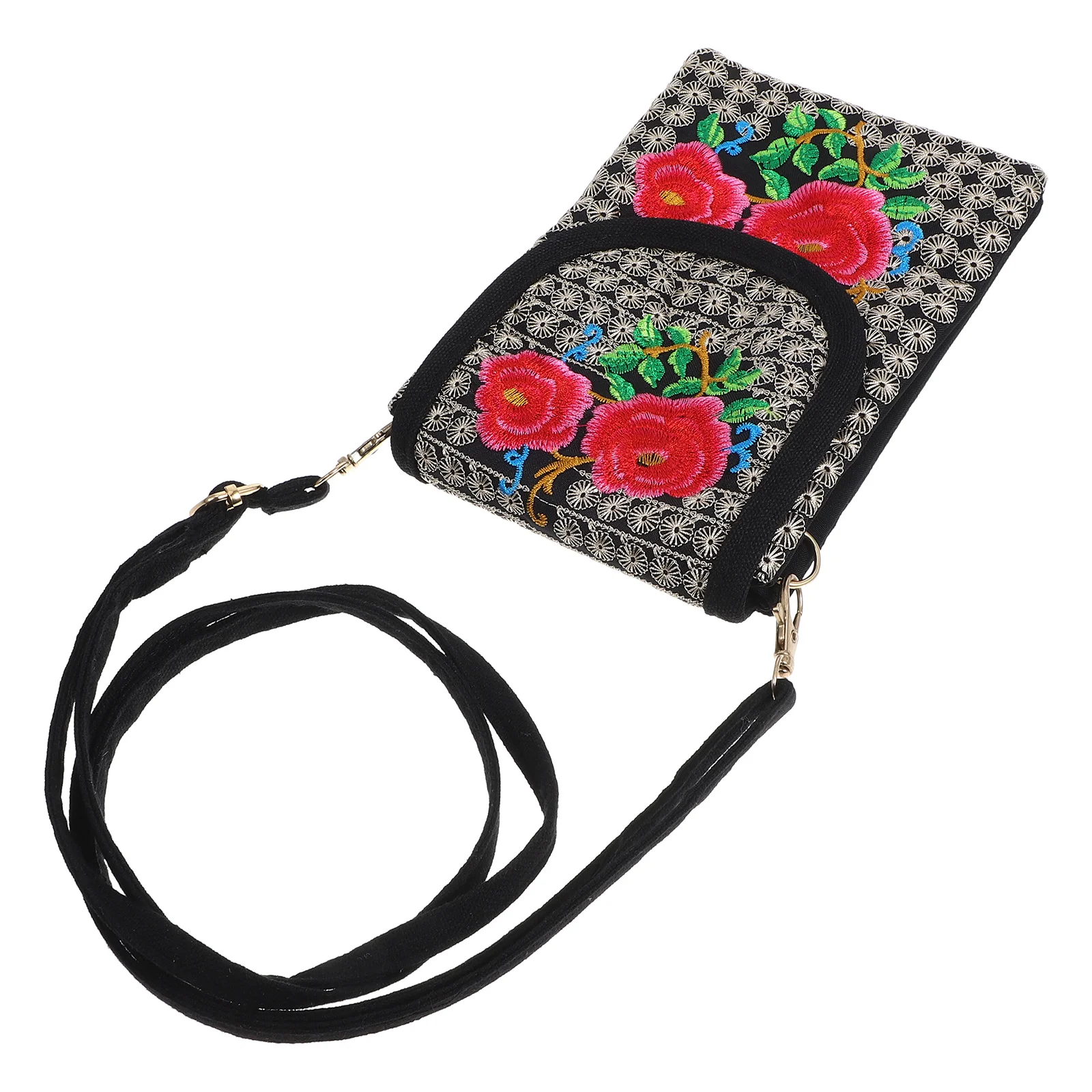 

Embroidered Canvas Crossbody Bag Lightweight Portable Phone Purse Messenger Sling Cultural Tassel Bag Wallet Storage