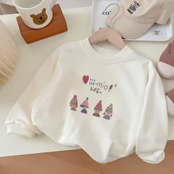 Childrens Autumn Round Neck Hoodie 2024 Girls Korean Cartoon Western Style Loose Versatile Long Sleeve Top Kids Girls Pullovers