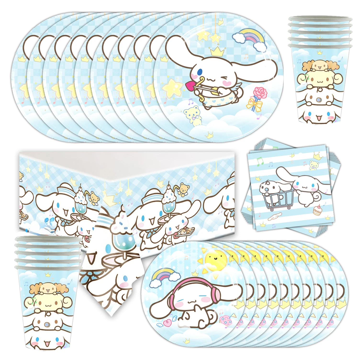 Nappe de fête jetable Cinnamoroll, décoration de fête d'anniversaire, fournitures de fête pour garçons, filles et baby shower