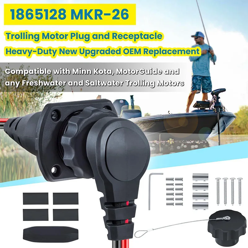 1865128 MKR-26 Trolling Motor Plug & Receptacle for Minn Kota Freshwater and Saltwater Marine Battery Accessory 12V 24V 36V 48V