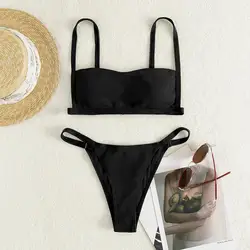 Kobiety Bikini Set Backless Spaghetti pasek dwa kawałki stringi stringi elastyczny letni strój kąpielowy traje de baño mujer