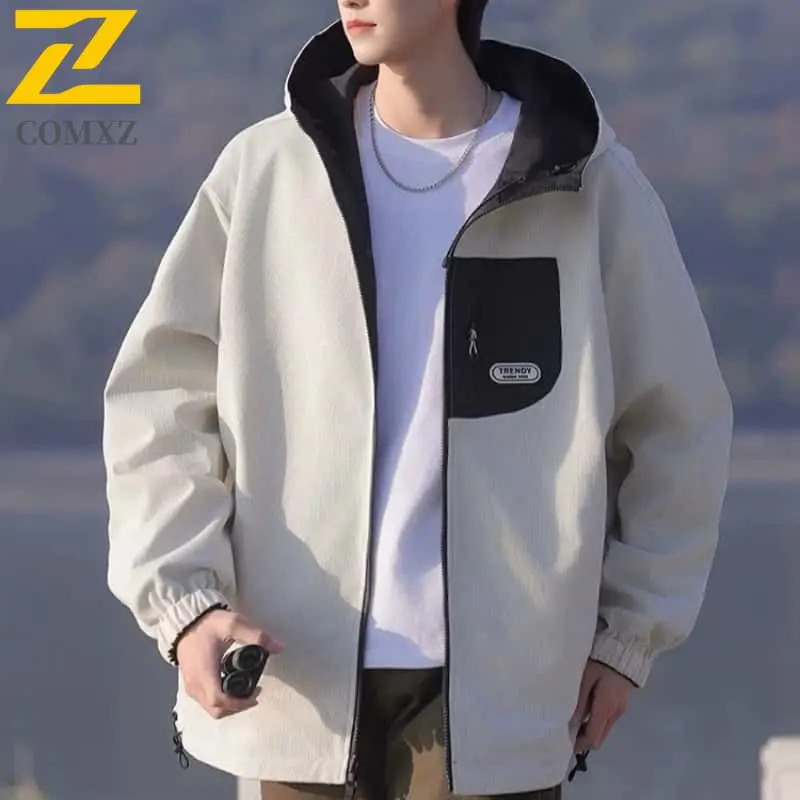 

2025 New Men Jacket Double-sided Wearable Windproof Waterproof Breathable Hooded Jacket Outdoor Casual American Motorcycle Coat