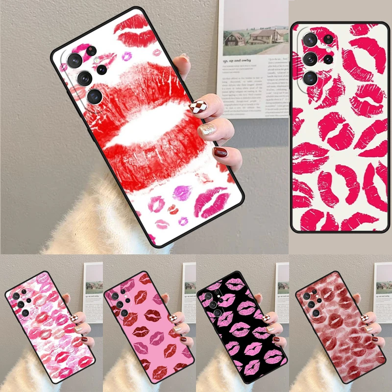 Red Kisses Lips phone case Cover For Samsung Galaxy S24 Ultra S21 S22 Ultra S8 S9 S10E Note 10 Plus Note 20 FE S23