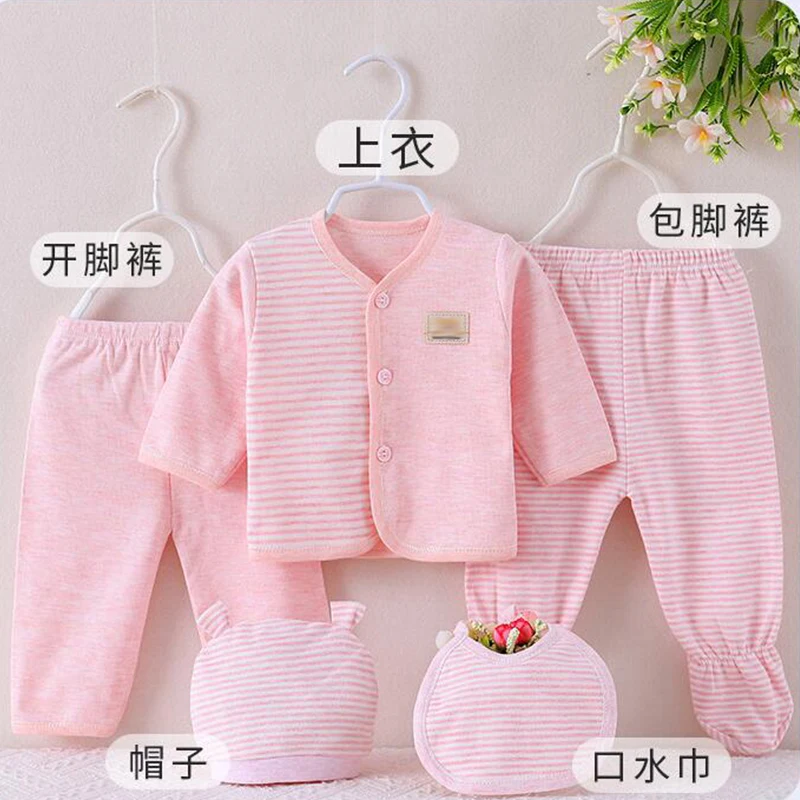 5Piece Sets 2024 Spring Autumn Newborn Girls Boys Clothes Casual Cartoon Cute Stripe Cotton Soft Tops+Pants Baby Items BC1579-1