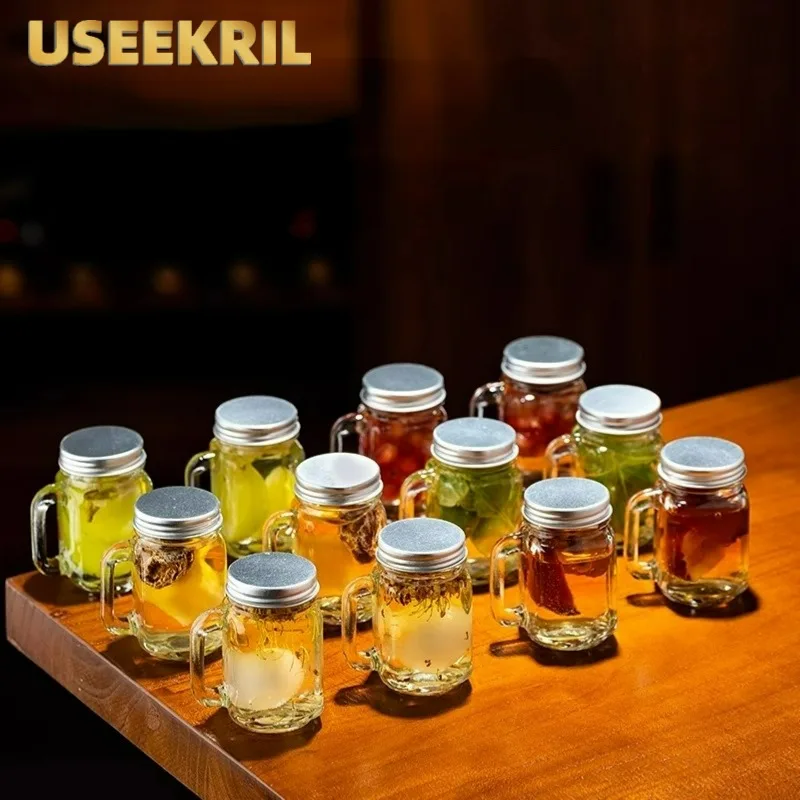 Mini Rooster Mason Jar Set,Creative Handle Shot Glasses Cups,Cocktail Cups With Lid,Sake Glass Cup,Drinkware For Bar Kitchen