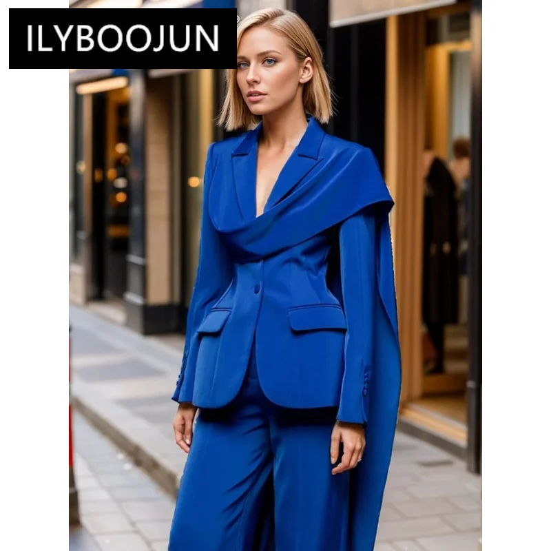 

ILYBOOJUN Solid Casual Patchwork Pockets Blazers For Women Notched Collar Long Sleeve Spliced Button Minimalist Blazer Female