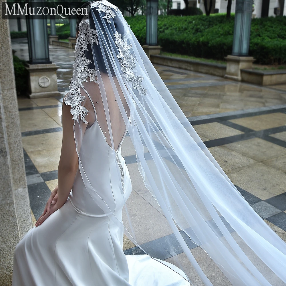 

MMQ M17 Lace Appliques Bridal Veil No Hair Comb Mid-Length Girlfriend Beaded Veil Waltz Length Wedding Accessories