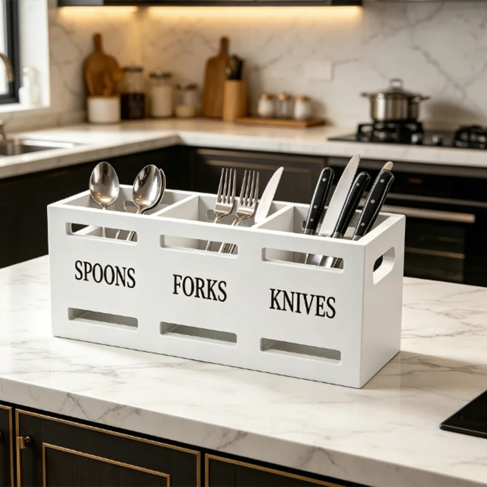 Simple Wooden Cutlery Rack for Utensils Storage on Kitchen Counter 25.5 8.7 11 cm Dimensions Eco Friendly Build