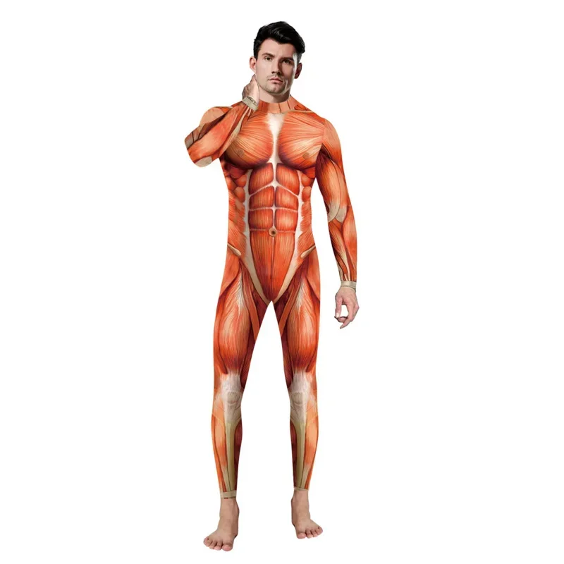 Costume de Cosplay de ixd'Halloween pour Adulte, Combinaison artificiel astique Imprimée Muscle 3D, Corps d'Anatomie Humaine, Vêtements Catsuit pour Hommes et Femmes