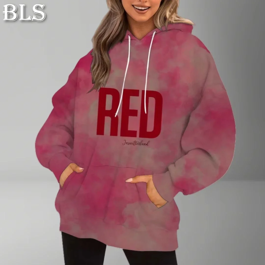 ALL TOO WELL RED Letter Printing Hoodies Women Oversized Spring Kawaii Streetwear Korean Popular Women Cute Loose Hoodies