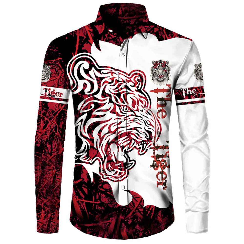 Tiger Printed Long Sleeved Shirt 3D Print Lion Autumn Long Sleeve shirts Men Street Clothing Outdoor Casual Fashion Men Clothes