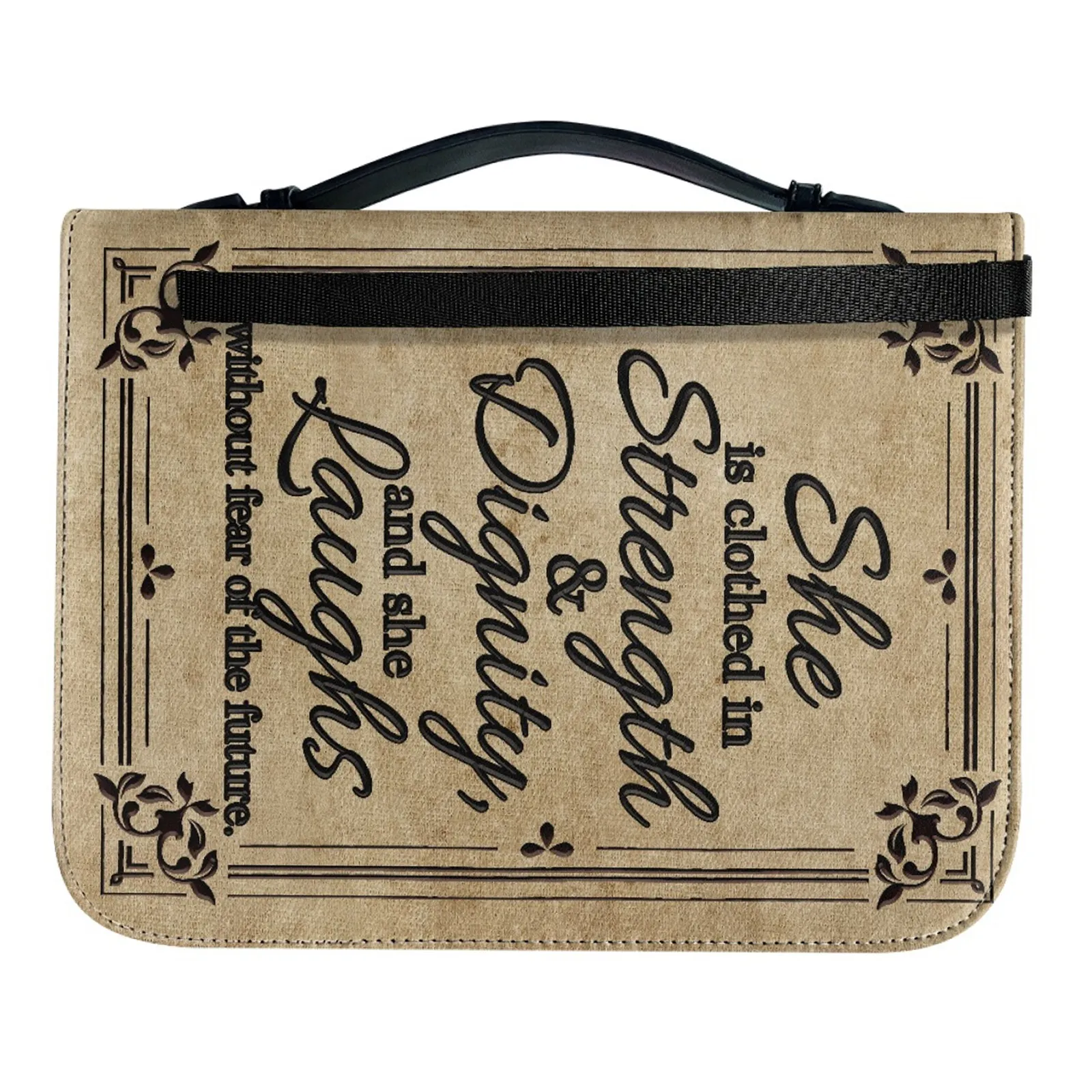 PU Cross Bible Case with Handle Vintage Protective Bag Organizer for Church Study Book Carrying Case for Men