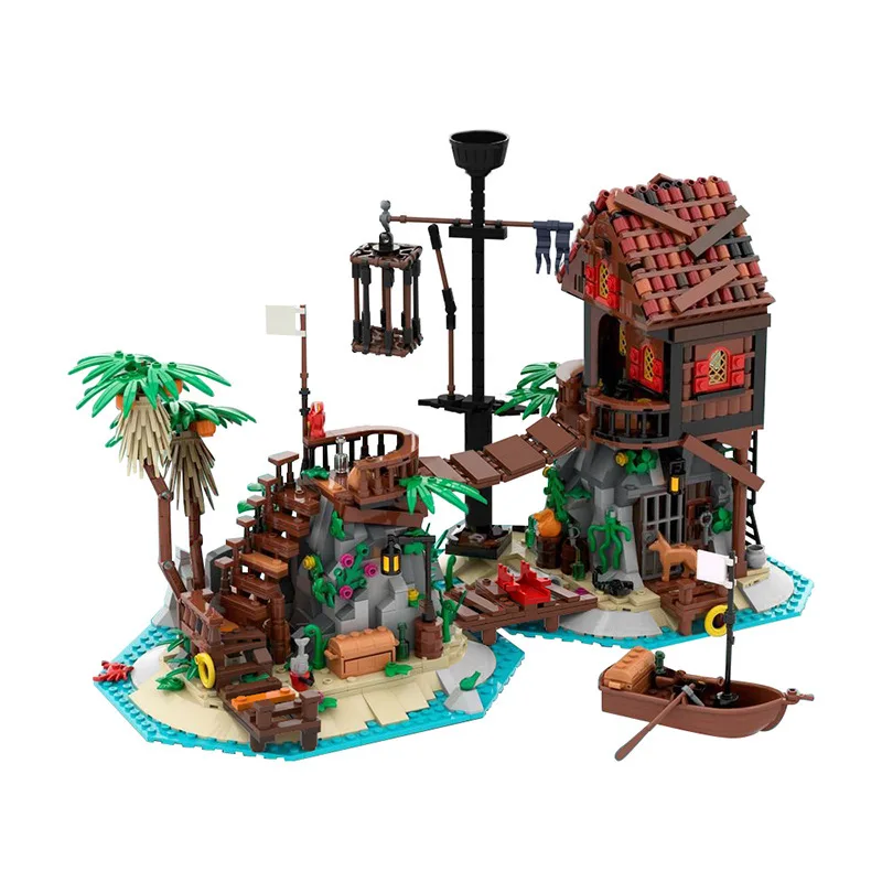 

Средневековый индивидуальный MOC Pirate Barracuda Bay, модель запретного острова, головоломки, технология, сборка своими руками, детские игрушки, подарок на Новый год