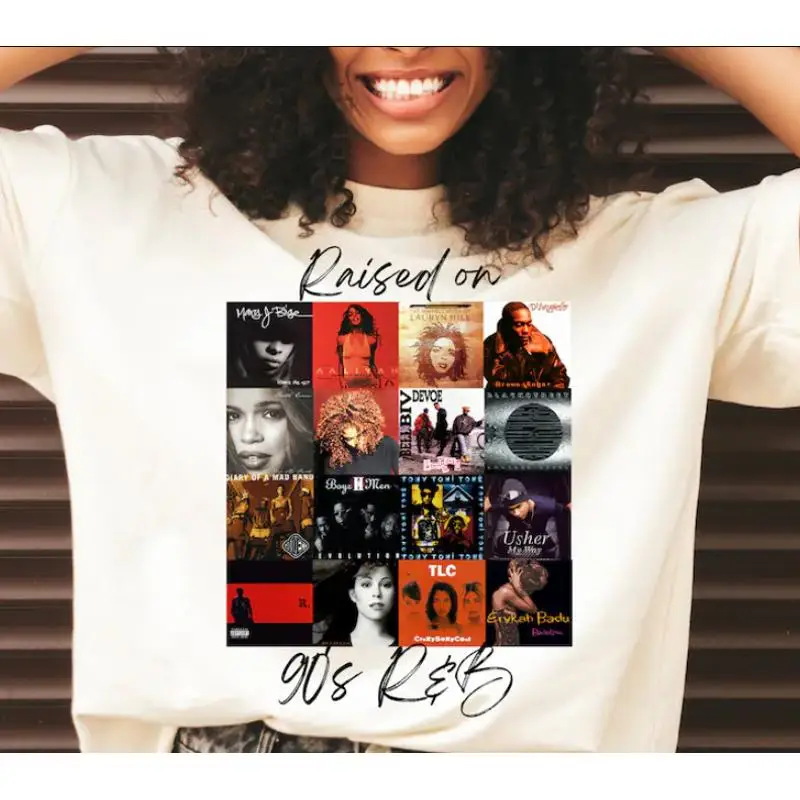 تي شيرت مرفوع على غلاف ألبوم R B من التسعينيات لمحبي S 5Xl