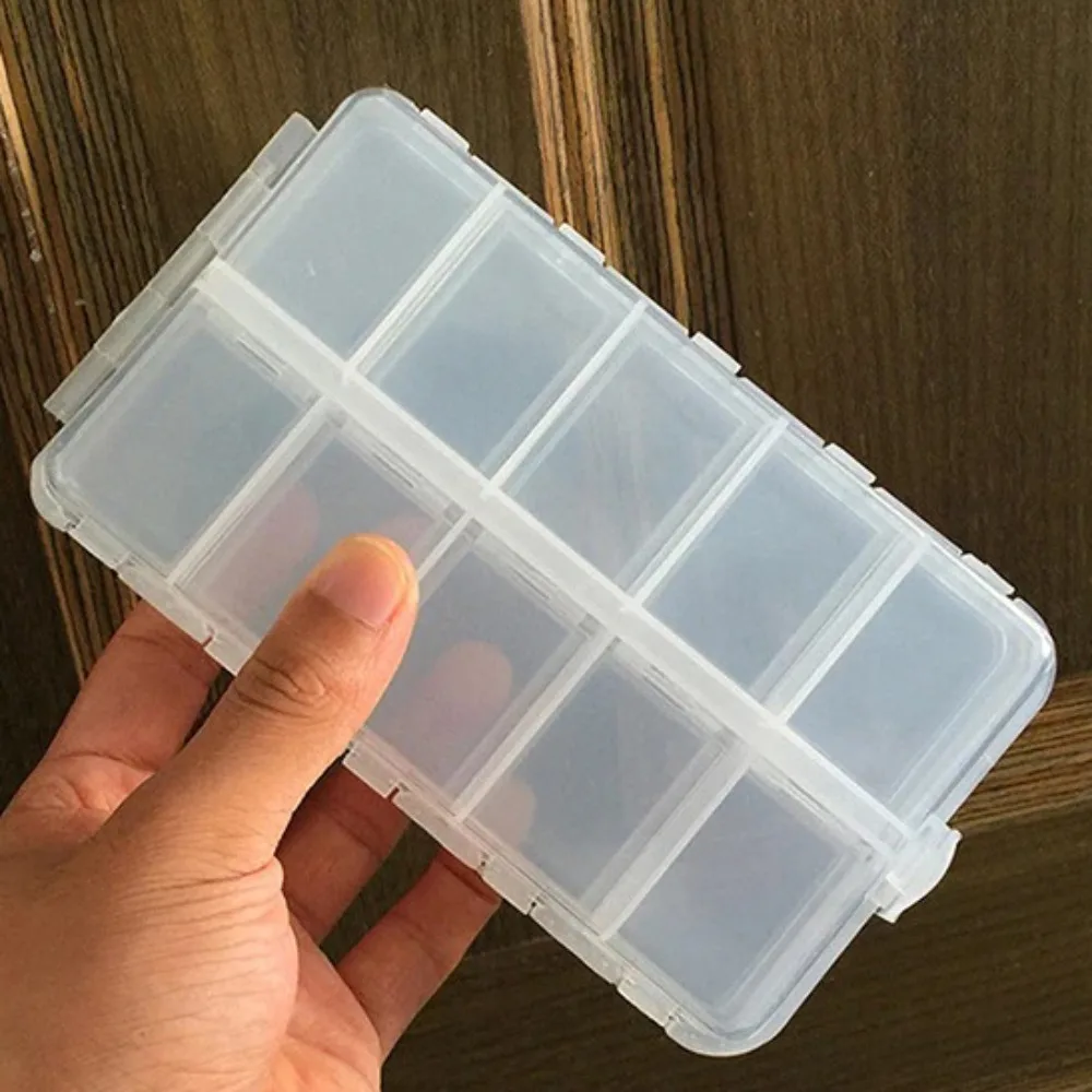 صندوق أدوات صيد السمك الصغير باللون الأحمر 10 مقصورات لخطافات صغيرة مقاومة للماء من البلاستيك الشفاف وإكسسوارات صيد الأسماك