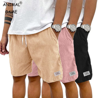 Summer Men's Solid Corduroy Shorts with Drawstring Casual Elastic Waist Fit for Outdoor Daily Activities Streetwear