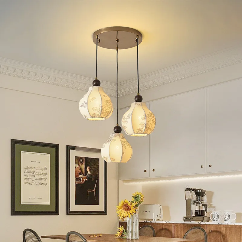 

French Vintage Pendant Light for Bedroom Scandinavian Wood and Linen Shade Boho Organic Decor Ceiling Light for Living Room