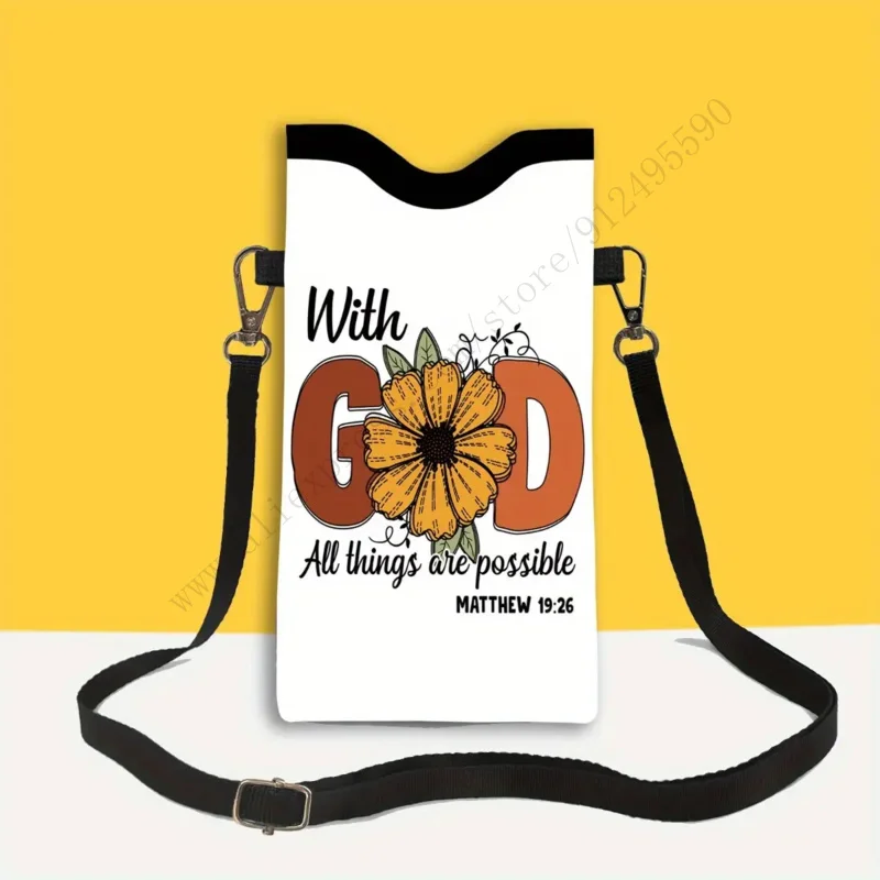 

1pc Inspirational "with GOD All Things Possible" & Matthew 19:26 Scripture Print Synthetic Leather High Quality Shockproof Phone