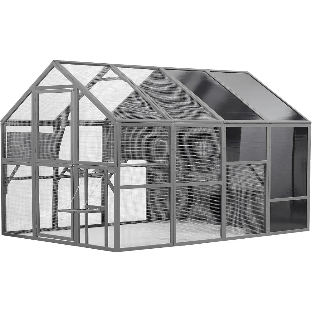 

Cat Cage Outdoor Wooden Catio Enclosure, Weatherproof Roof, Cats Scratcher Ramp, Space Capsule Bed, Bridges and Resting Houses