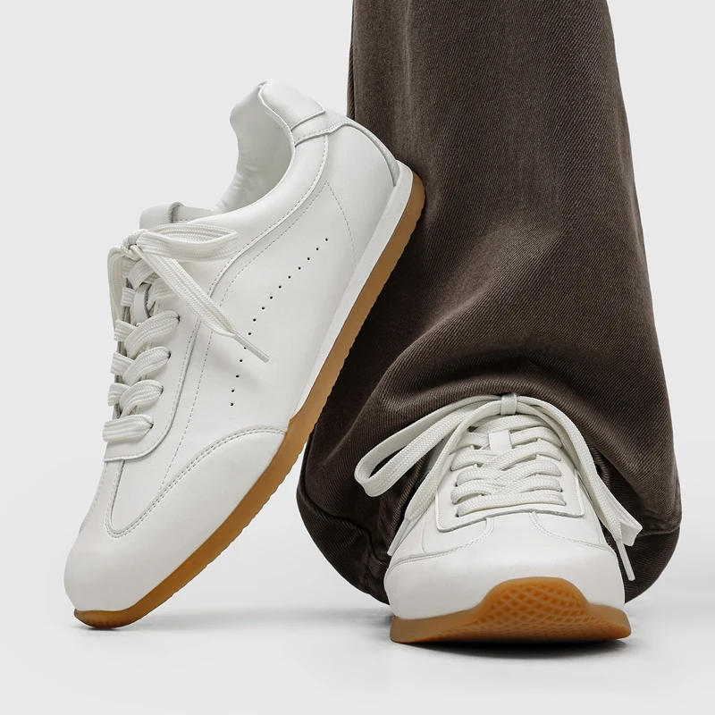 Men Pure White Training Shoe Lace Up Punched Casual Board Shoes Breathable Lightweight Daily Commuting Sports Forrest Gump Shoes