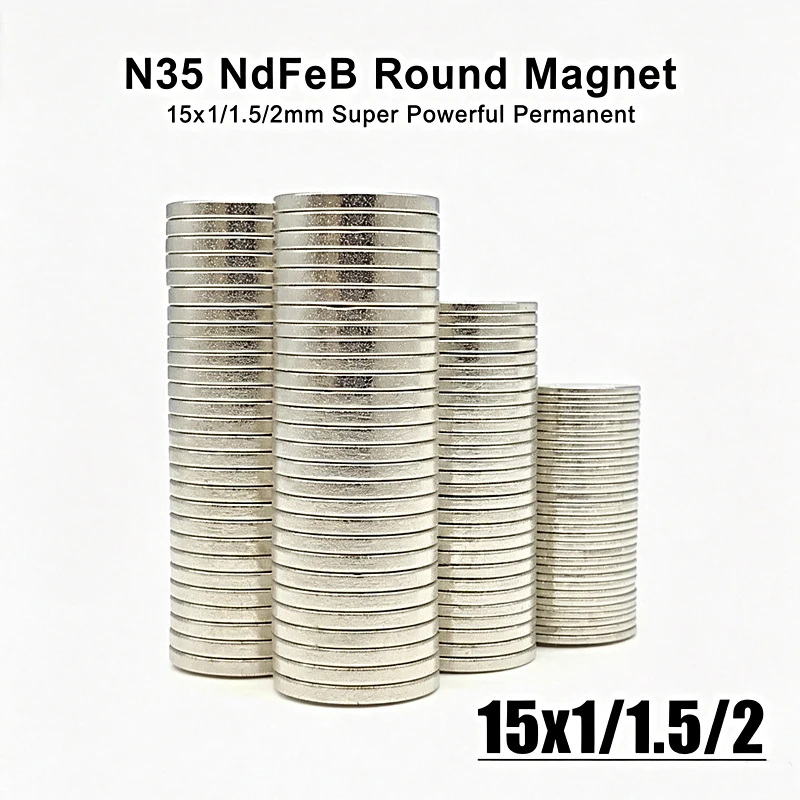 10-500pcs 15x1mm 15x1.5mm 15x2mm Dia 15mm Round Shape N35 Neodymium Magnetic 15*1 15*1.5 15*2 Magnet Fridge Magnets