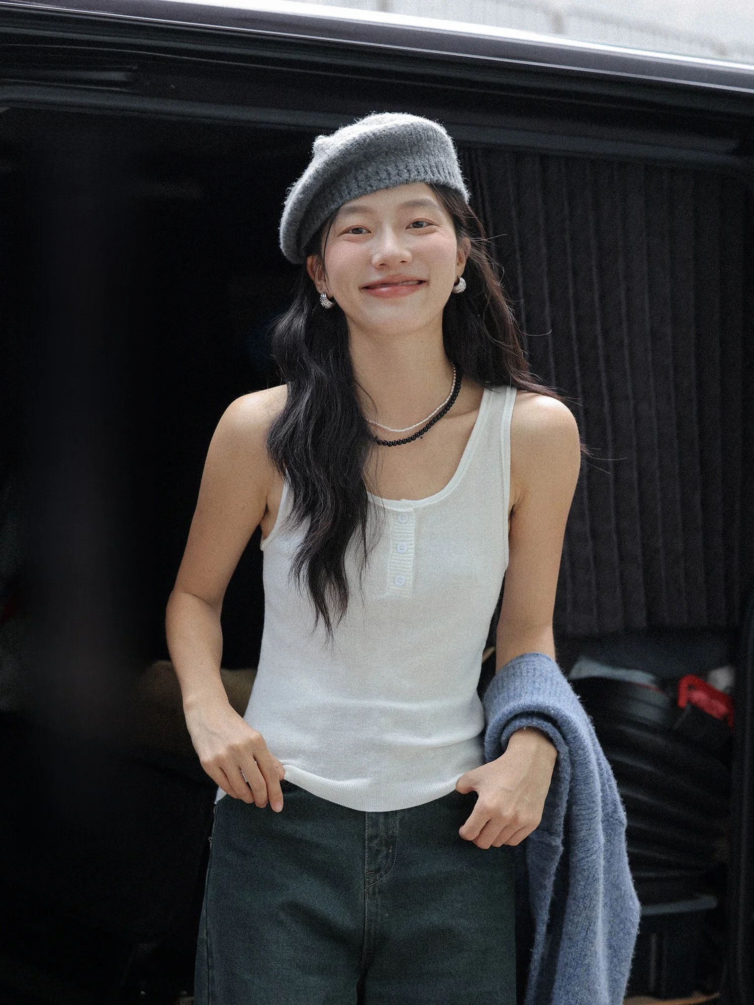 

Белый вязаный облегающий женский топ-майка с бретельками, повседневный, с круглым вырезом, модный базовый слой