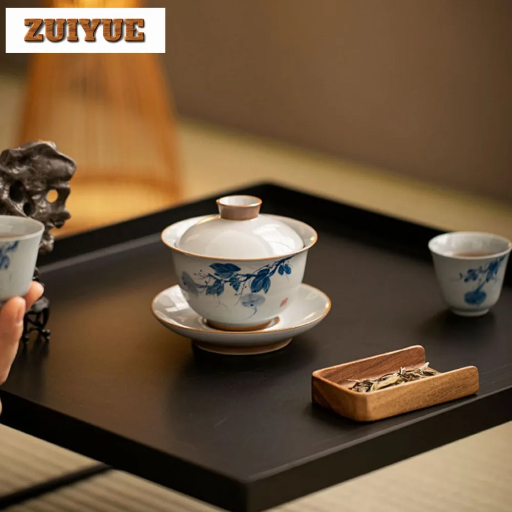 160ml Hand-painted Gourd Gaiwan Handmade Hand Grab Three Talents  Tea Tureen Household Tea Maker Cover Bowl Tea Ceremony Gift