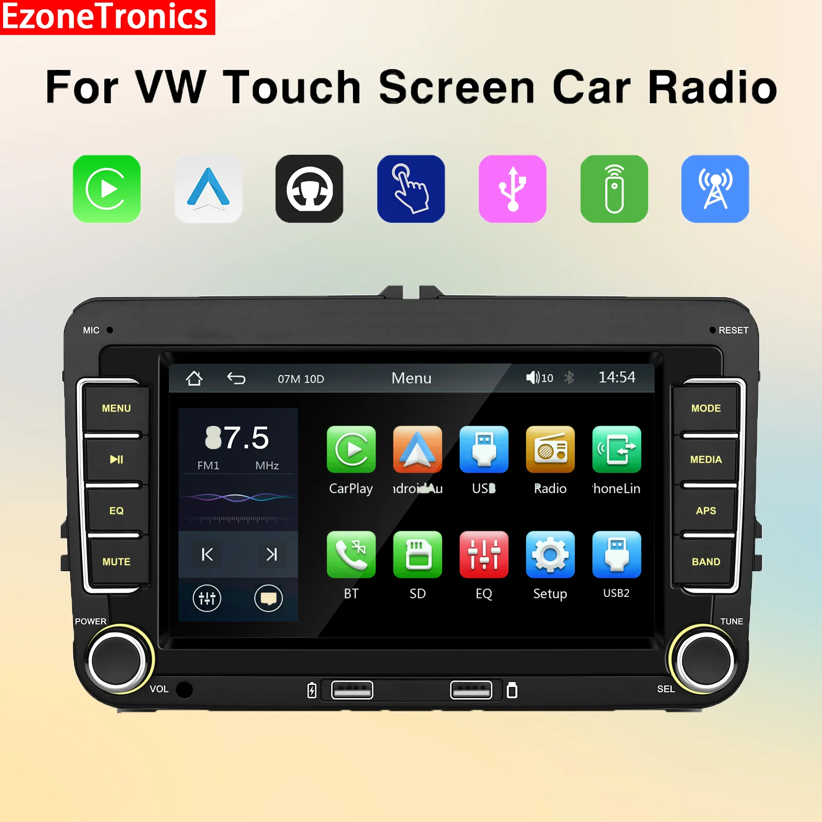 

Ezonetronics VW 7inch Universal Car Stereo CarPlay Head Unit Bluetooth FM Radio GPS for VW Passat Golf MK5 MK6 Jetta T5 EOS POLO