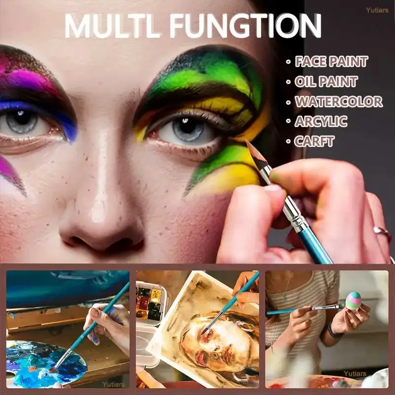 12-teiliges professionelles Gesichtsmalerei-Pinselset mit Nylonborsten für Bühnen-Make-up und Körperkunst mit Blütenblatt-Kuppelspitzen für Prägung und Linienzeichnung – Detail 5