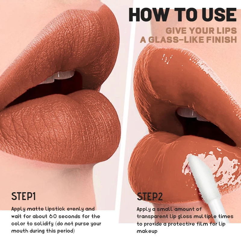 Matita labbra due in uno a doppia testa e lucidalabbra trasparente, matita labbra liscia opaca opaca, chiusura colore durevole