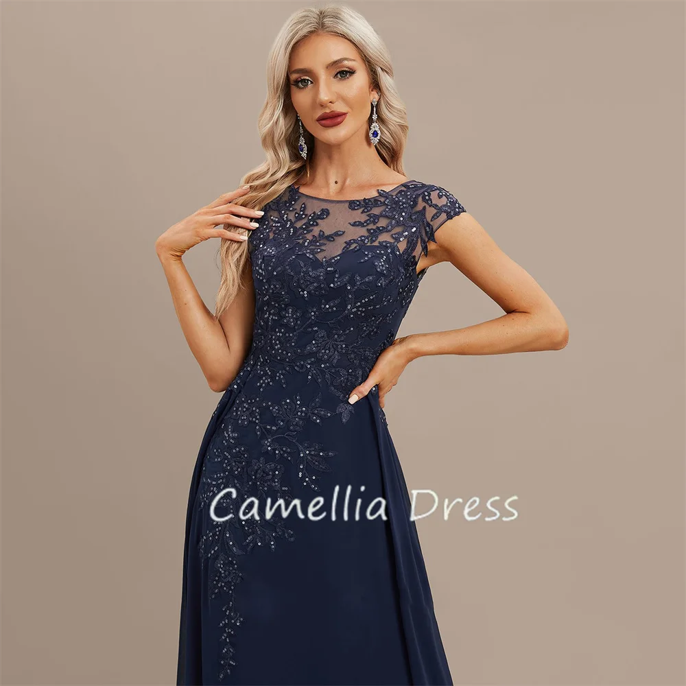 Elegant A-line Evening Dresses Scoop Neck Prom Dresses Floor-Length Chiffon Lace Formal Dresses Vestidos De Fiesta فساتين السهرة