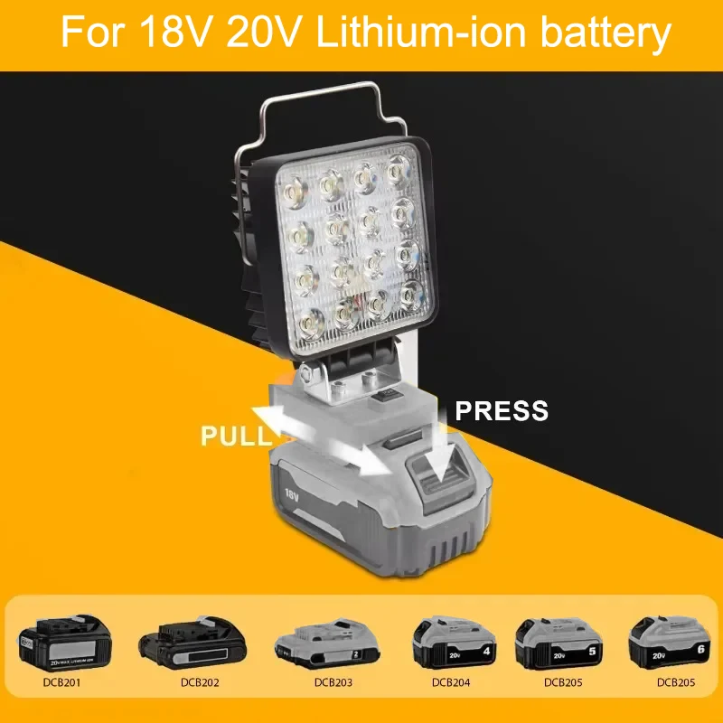 Work Light  for Dewalt 18V 20V Battery for Workshop Emergency with USB Type-C LED Cordless Floodlight LED Light Camping