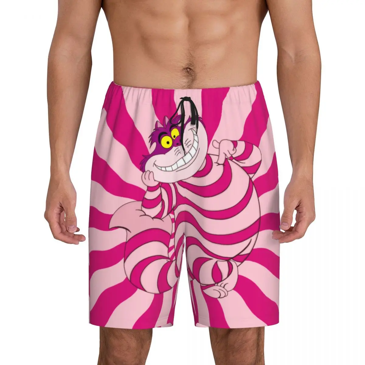 

Custom Alice In Wonderland Cheshire Cat Pajama Shorts Sleepwear Men Elastic Waistband Sleep Lounge Short Pjs with Pockets