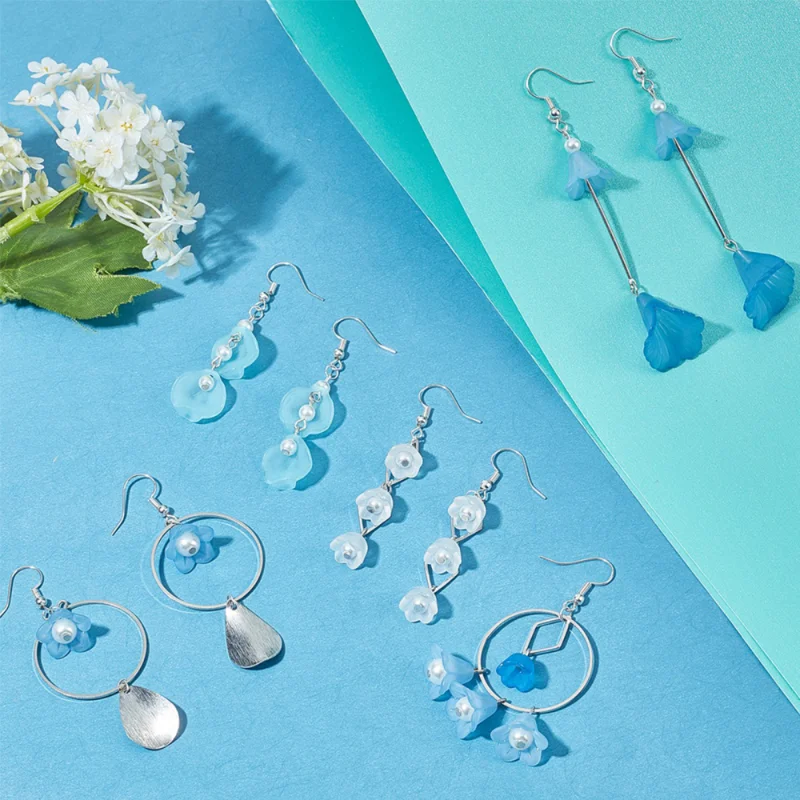 1Box DIY 10 Pairs Frosted Acrylic Calla Lily Flower Dangle Earring Making Kit Petal Charms Findings for Beginners Jewelry Making