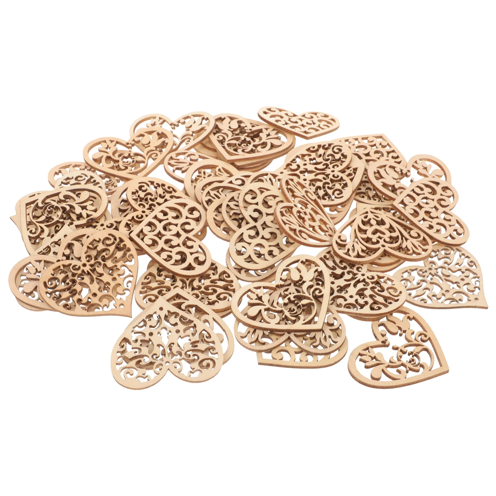 

100 Pcs Wooden Heart Slices Hollow Flowers Decor DIY Craft Accessories Ornaments for Party Home Christmas Wall Hanging Sewing
