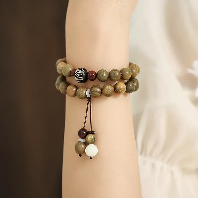 

Free shipping Green sandalwood Buddha beads hand string Bodhi lotus double bracelet agarwood women men lovers jewelry gift girl