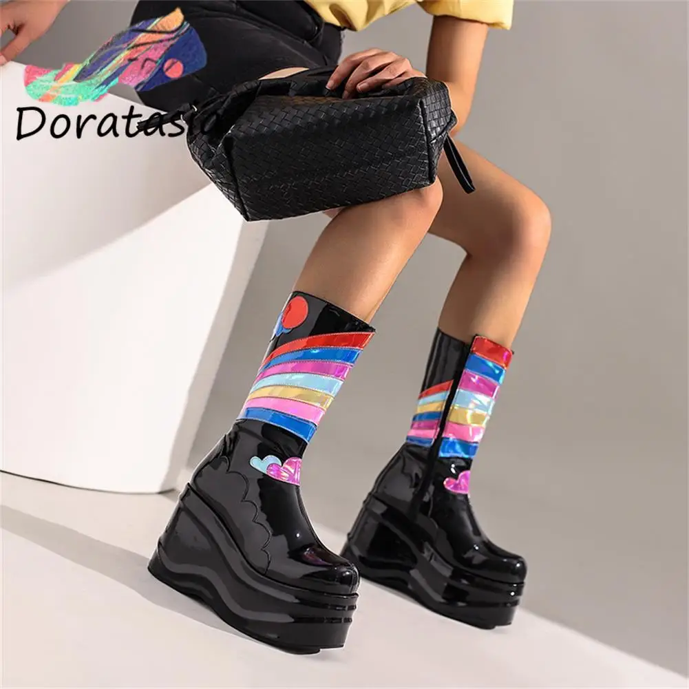 DORATASIA INS Brand Women Boots Zipper High Heel Platform Shoes Rinbow Color Punk Goth Cool Fashion Big Size 43 Motorcycle Boots