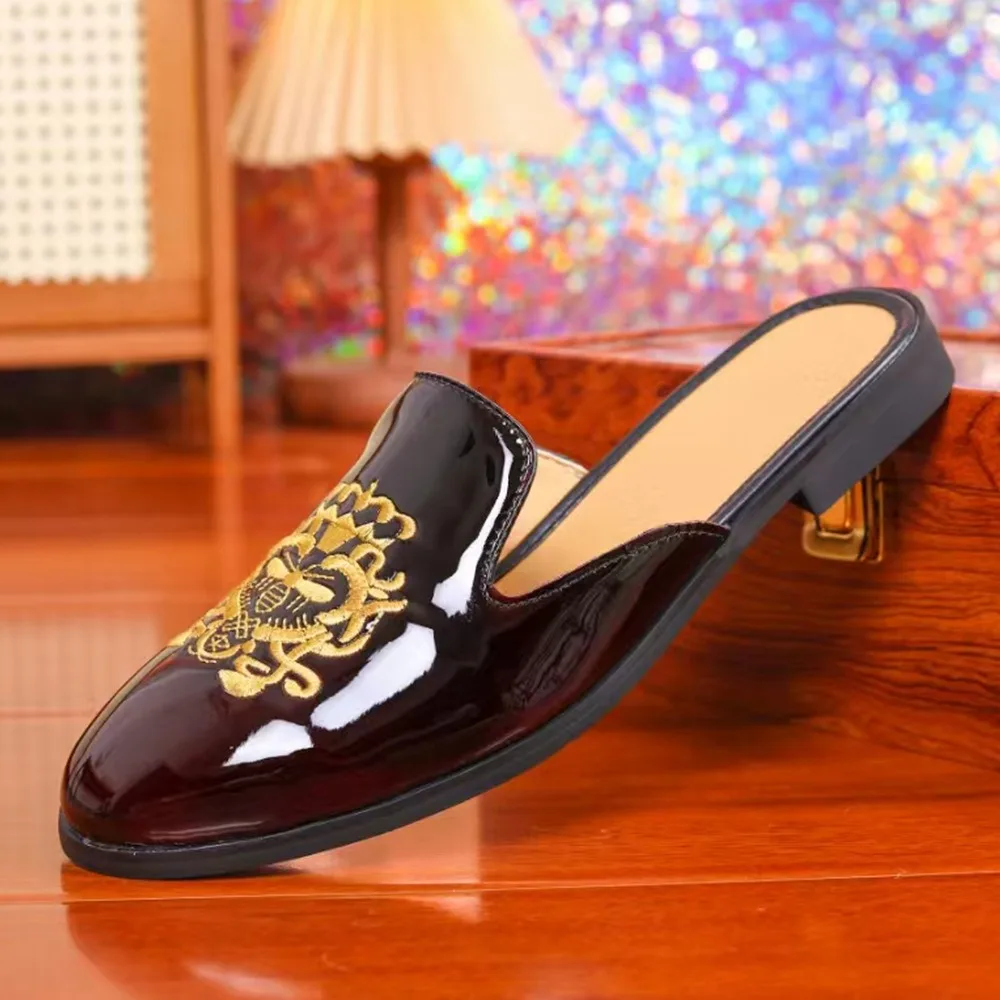 39-49 Designer Brand Mens Mules PU Leather Slippers for Man Summer Fashion Slides Half Shoes for Man Casual Business Slippers