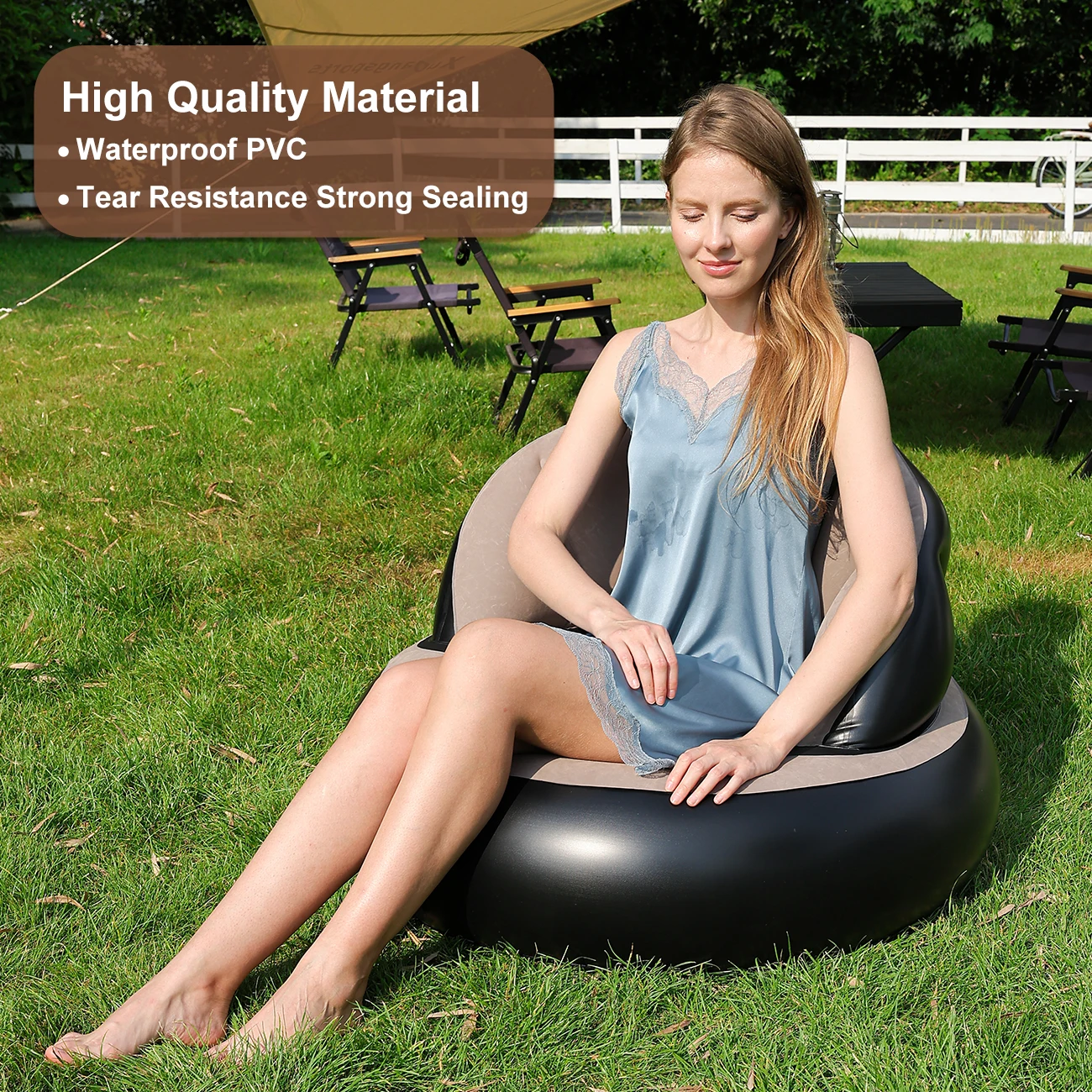 1PC Thickened PVC Inflatable Sofa Ergonomic Design for Comfortable Seating Experience, Foldable Flocking Garden Sofa image 5