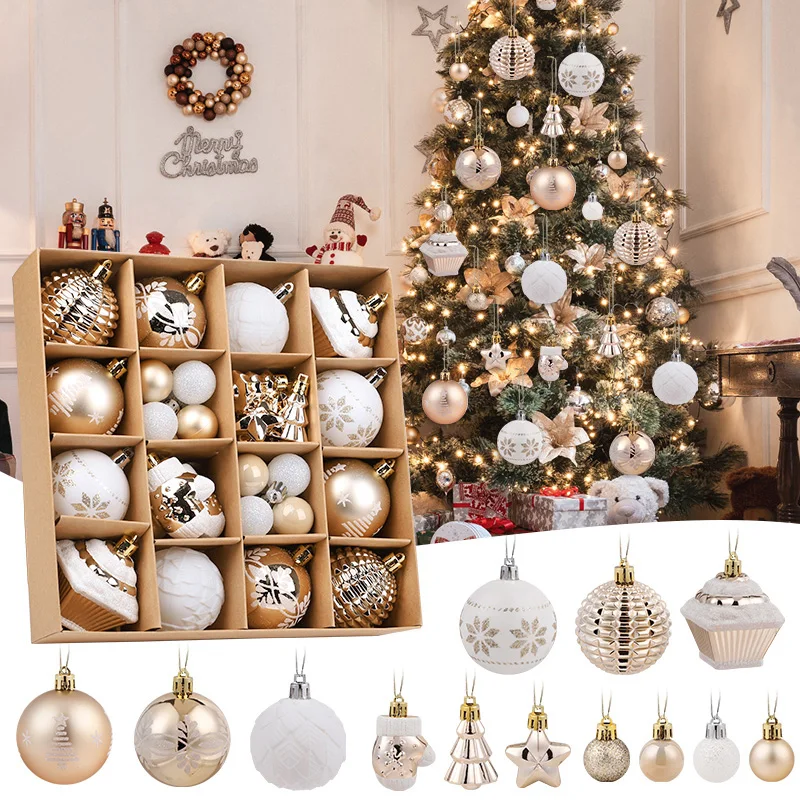 

42Pcs 6cm Christmas Ball Champagne Xmas Tree Hanging Pendant Ornaments 2025 Christmas Home Decoration 2026 New Year Party Gifts