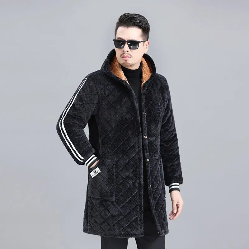 Thiened القطن العمل المئزر الرجال الشتاء ملابس خارجية Fce اصطف الثقيلة دو وزرة المطبخ معطف دافئ الشباب Faion خط طويل #4