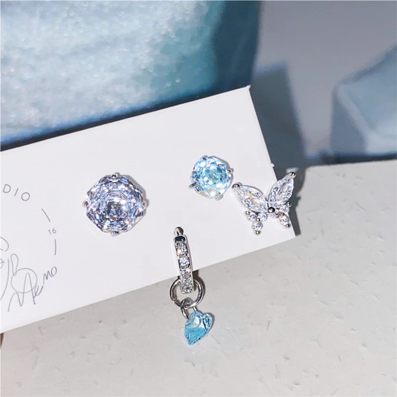 1pc Blue Rose Flower Butterfly CZ Stones Stainless Steel Helix Daith Piercing Earrings for Girls Cartilage Accessories Jewelry