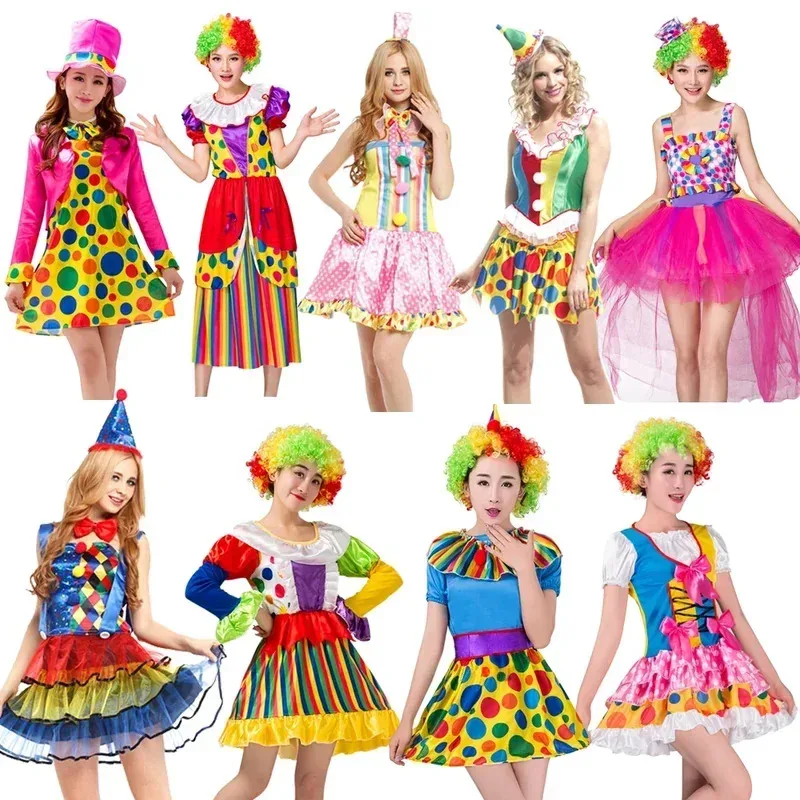 

Adult Rainbow Circus Clown Costume for Women Funny Joker Girls Birthday Carnival Party Outfit Sweet Clothes No Wigbb