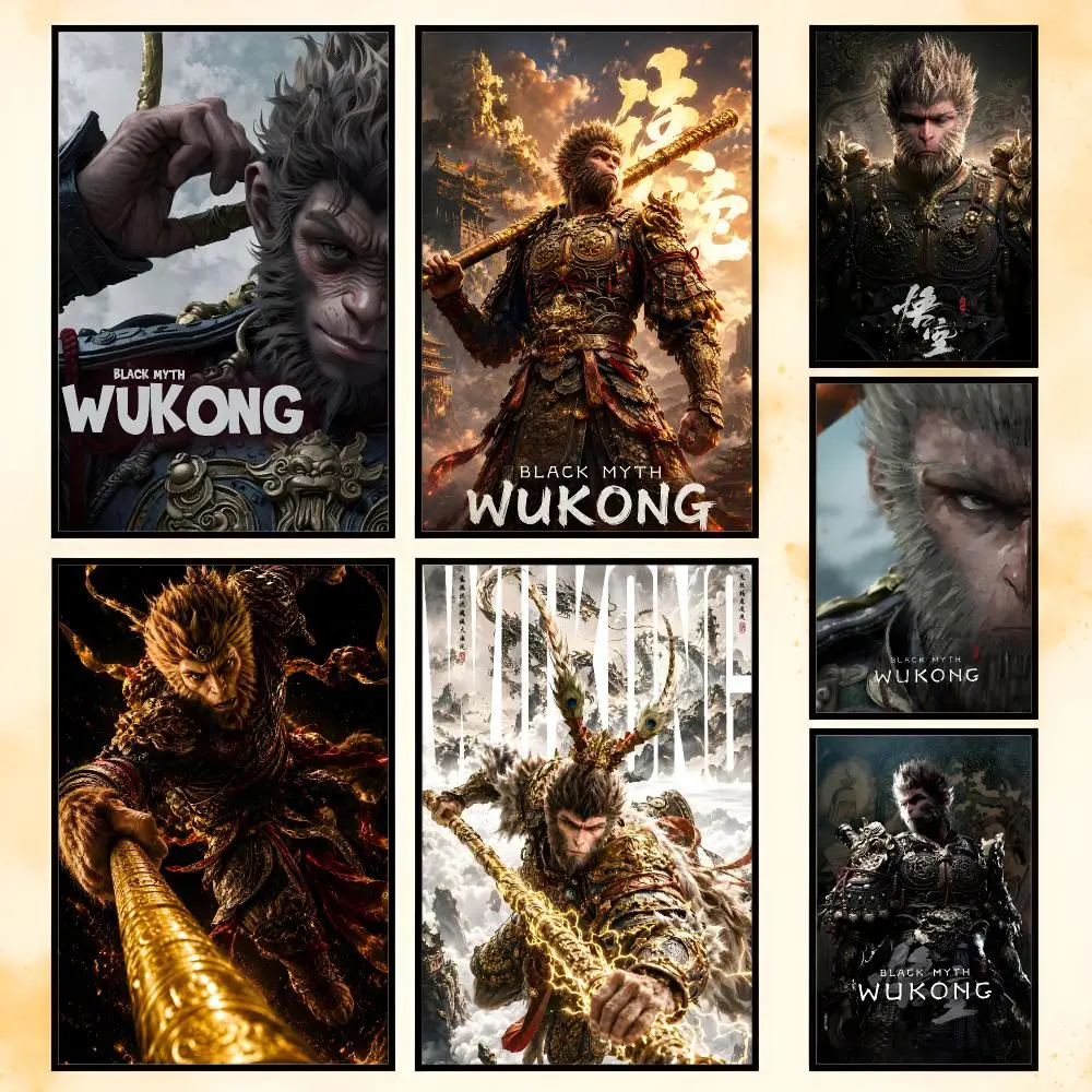 Game Mythic Black Myth Wukong Poster Waterproof Self-Adhesive Wall Art Poster for Bedroom, Dorm, Cafe Decor and Gifts