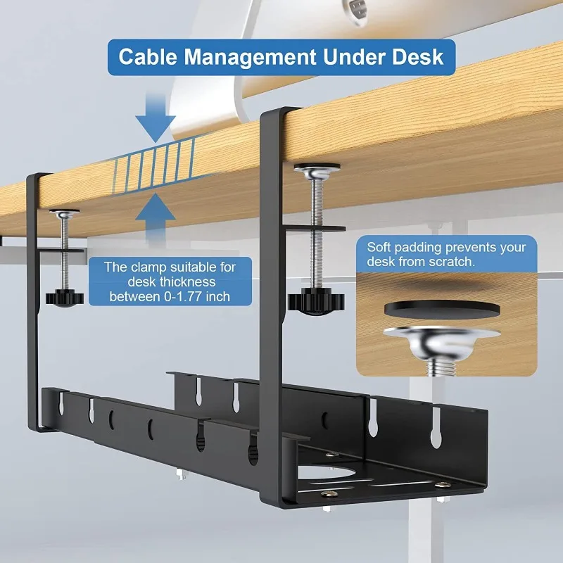 Gestión de cables extensible debajo del escritorio, bandeja de cables de Metal debajo del escritorio con abrazadera, tira de alimentación retráctil,