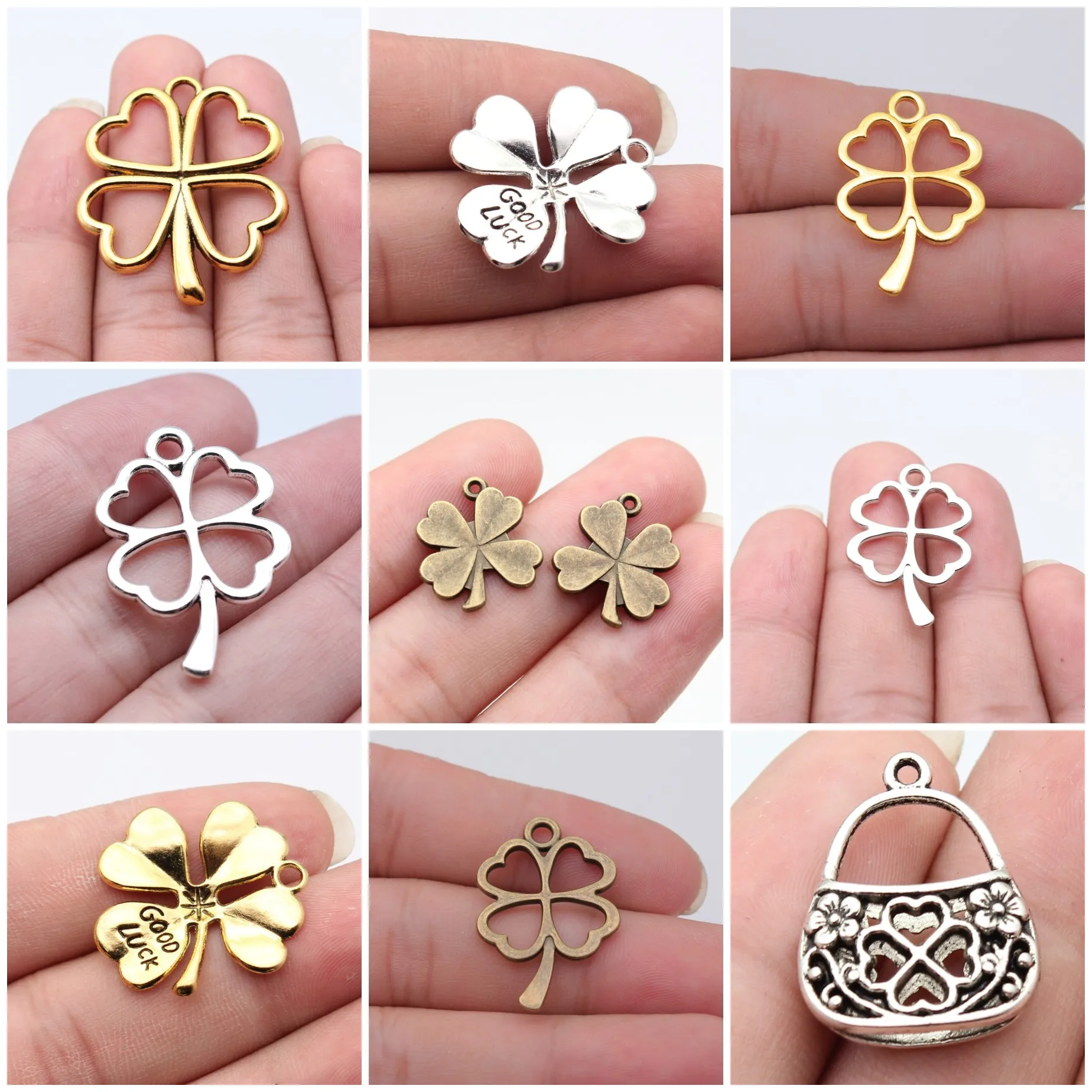 Four Leaf Clover Lucky Charms Pendant Fortune For DIY Bracelet Necklace Jewelry Making Supplies Wholesale