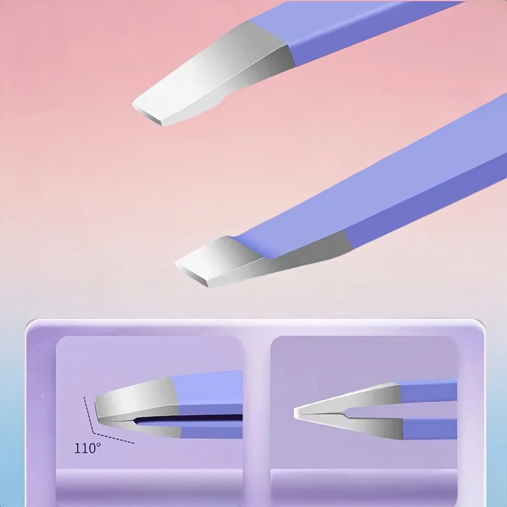 Stainless Steel Purple Minimalist Eyebrow Tweezers Set Tightly Clamped, Suitable for Beard Pulling/Eyebrow Trimming/Hair Removal